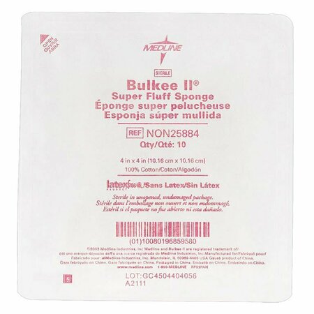 MEDLINE Sterile Bulkee Super Fluff Sponge, 10'S, 4 in. x 4 in., 6-Ply, 1280PK NON25884